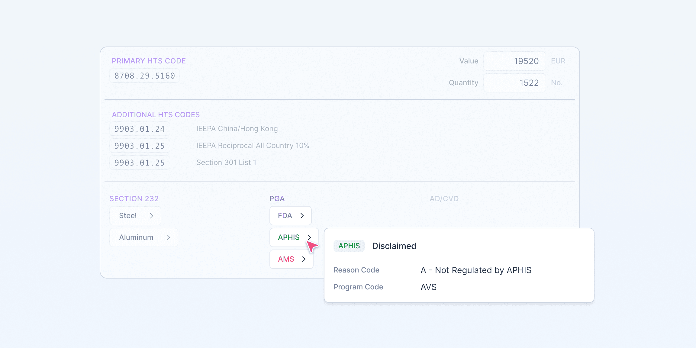 Products regulated by multiple agencies get all applicable message sets populated at once.