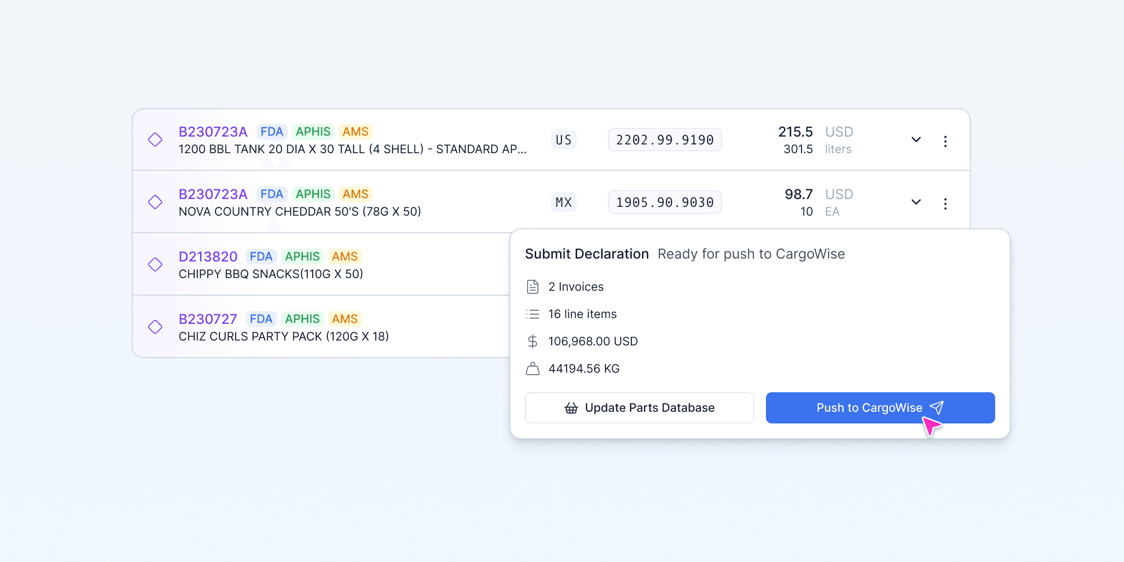 Your team reviews flagged fields and approves the completed entry with all PGA data pre-filled.